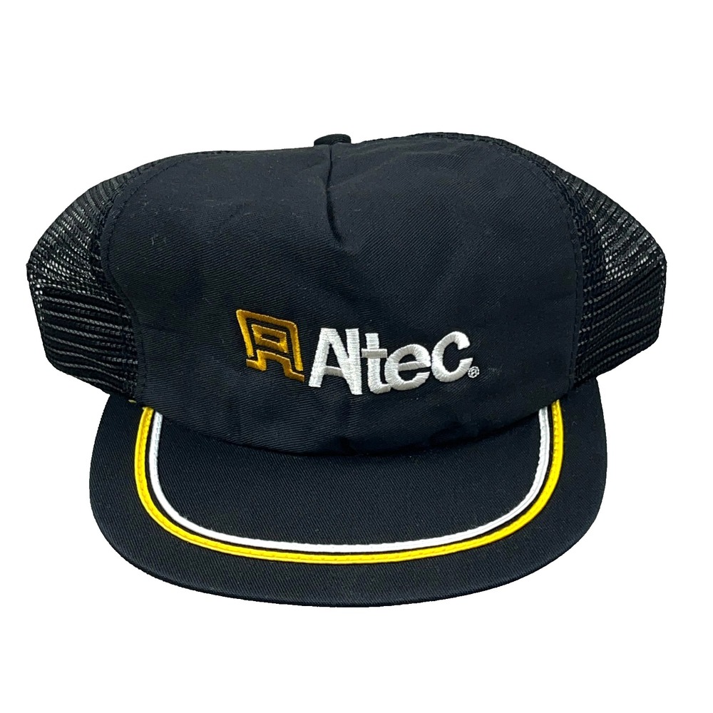 Vintage Altec Trucker Hat Cap Snapback Made In USA 90s Black Stripe Mesh